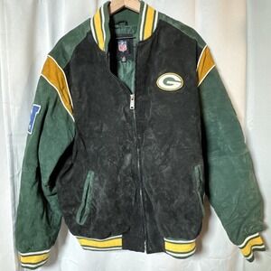 VTG G-III Green Bay Packers Suede Leather Bomber Jacket NFL Licensed Size M 90's